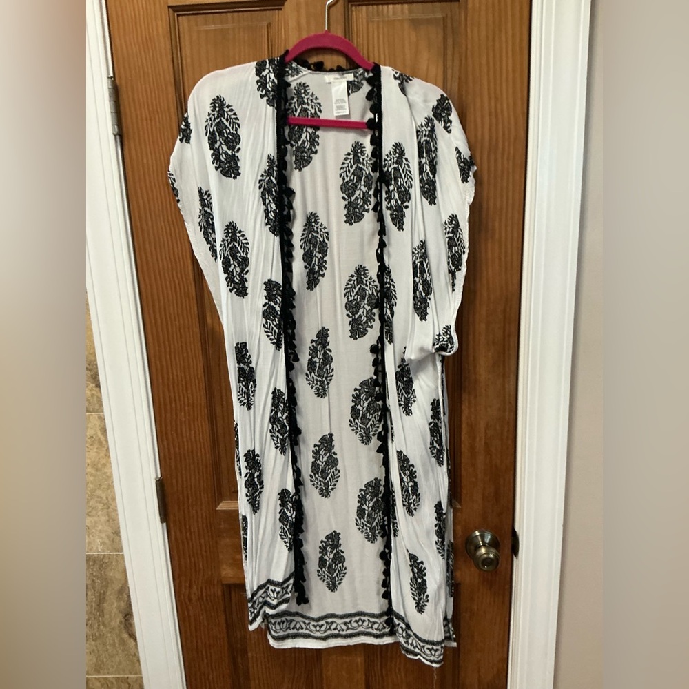 Maurice Black & White Printed Lightweight Kimono/Duster